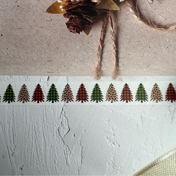 Buffalo Plaid & Leopard Print Trees, Christmas, Washi Tape, 1 Roll - Picture 3 of 8